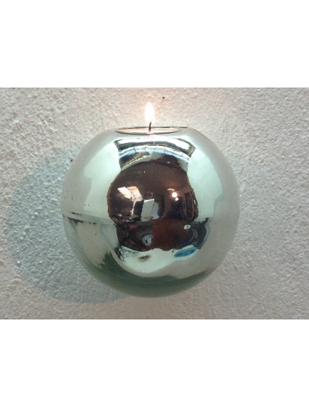 Portavela Esfera Pared Plata